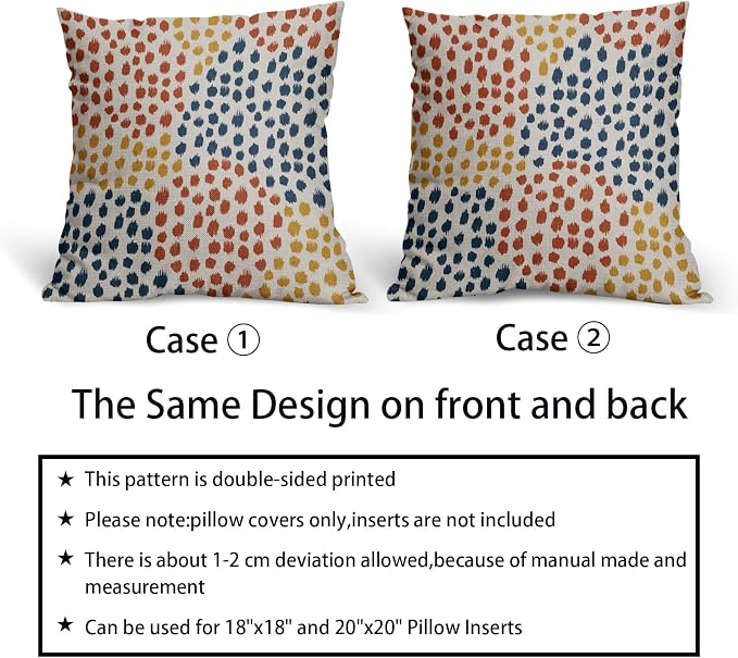 Blue Orange Yellow Pillow Covers 18x18 Set of 2 Fall Colored Art Dot Decorative Throw Pillows Trendy Print Outdoor Pillowcase Holiday Seasonal Cushion Cover Linen Pillow Case Decor for Sofa Couch Bed