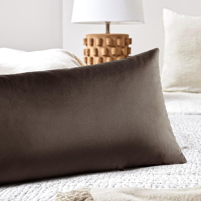 Artscope Luxury Velvet Lumbar Pillow Cover Super Soft Decorative Rectangle Pillowcases Soft Solid Cushion Cases for Couch Sofa Bedroom Car Decor 14x36 Inch Chocolate Brown
