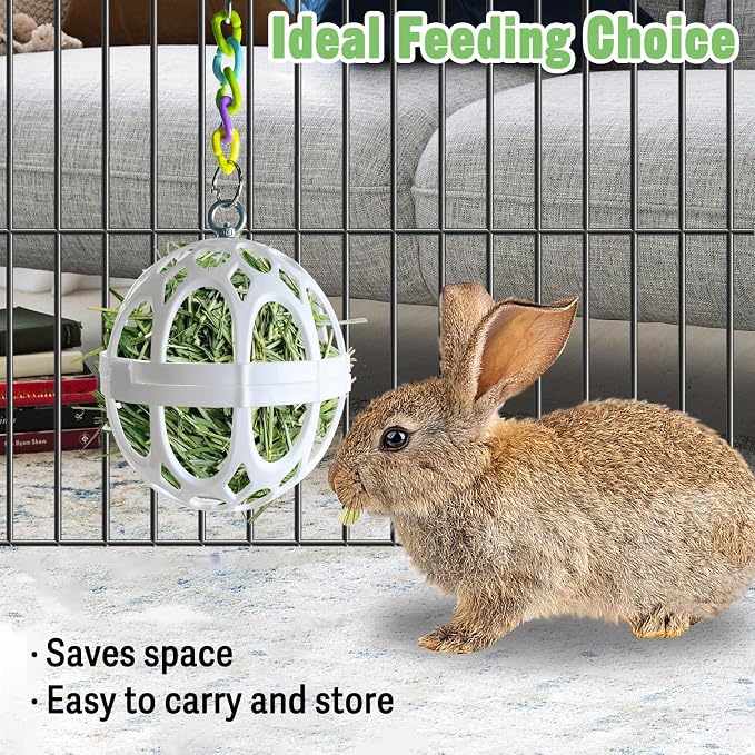 Tfwadmx Rabbit Hay Feeder Grass Play Hay Ball Chew Toy Plastic Food and Grass Frame Bowls Small Animals Hay Manger Dispenser with Chain for Hamsters Gerbils Chinchillas Guinea Pigs