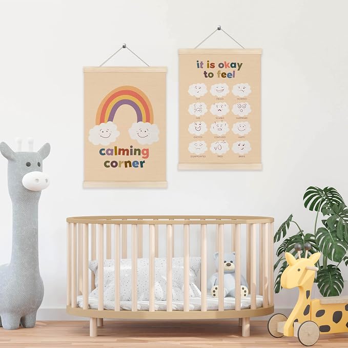 Koesus Calming Corner Posters for Kids, Emotional Chart Wall Art Poster Hanger Frame 12x16 Inch Set of 2, Boho Mental Health Canvas Pictures Prints Framed Wall Decor for Classroom