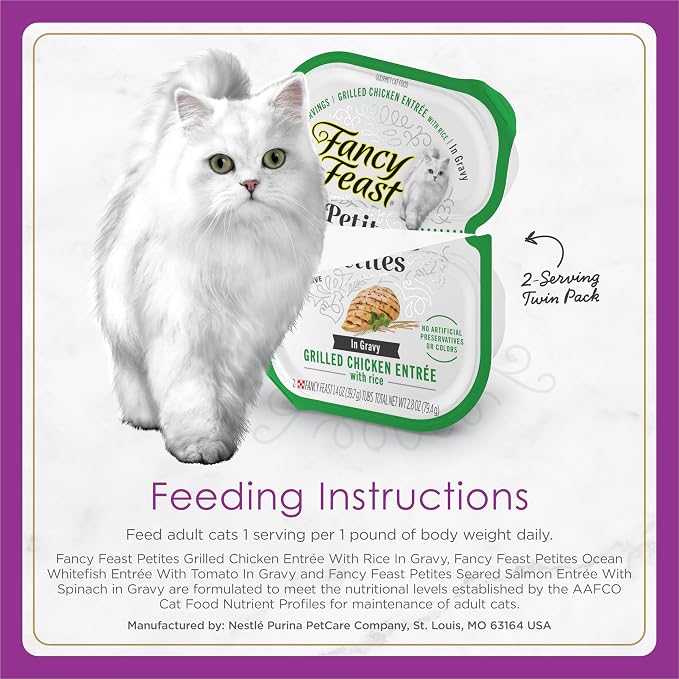 Fancy Feast Purina Gourmet Wet Cat Food Variety Pack,Petites Gravy Collection,Break-Apart tubs,48 Servings - 2.8 oz. Tubs,(Pack of 24)