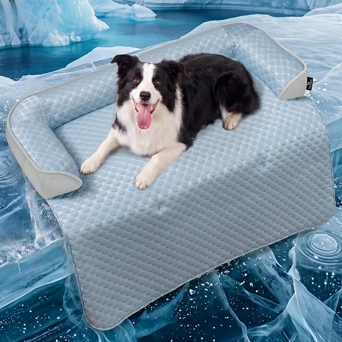Large Dog Cooling Bed for Sofa, 41x37 Inch Pets Couch Cover Mat | Waterproof & Easy Clean & Non-Slip Bottom & Non-Gel, Washable Dogs Summer Couch Pad For Indoor & Outdoor, Light Blue