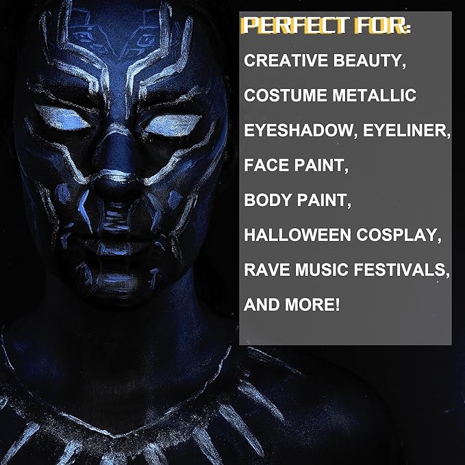 CCbeauty Silver Makeup Metallic Powder, Silver Metallic Chrome Powder For Face & Body Paint with Mixing Liquid, Shimmer Face Painting Kit For Halloween Costume Cosplay, Professional SFX Makeup Kit