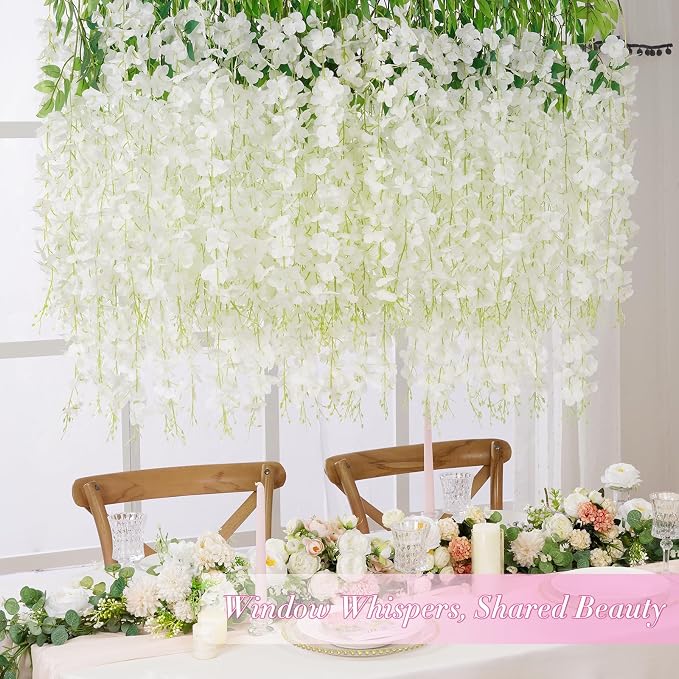 40 Pack White Wisteria Hanging Flowers, Fake Flowers for Decoration | Artificial Hanging Flowers, Vines for Bedroom, Flower Garland for Home, Party, Wall, Wedding Decoration(3.6 Ft/Pcs)