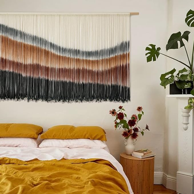 Macrame Wall Hanging Boho Wall Decor Large-Scale Tie-Dye Tapestry 57"W*35"L | Handmade Yarn Art, Fiber Wall Hanging, Large Wall Decor, Boho Style, for Living Room Bedroom Decor, Bohemian Home