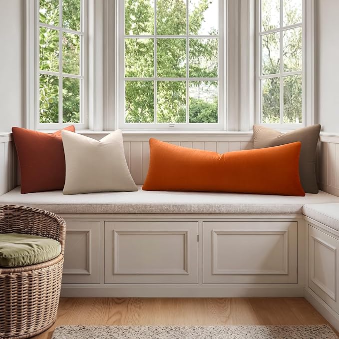 Throw Pillow Covers Lumbar 14x36 Inch Velvet Pillow Covers, Soft Decorative Burnt Orange Pack of 1 Long Pillow Case for Couch Cushion Chair Sofa Bed Living Room