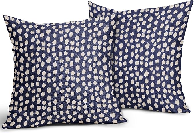 Sweetshow Navy Blue Cream Dots Pillow Covers 20x20 Set of 2 Boho Design Polka Dot Throw Pillows Modern Trendy Print Outdoor Decorative Pillowcase Square Linen Cushion Cases Decor for Sofa Couch Bed