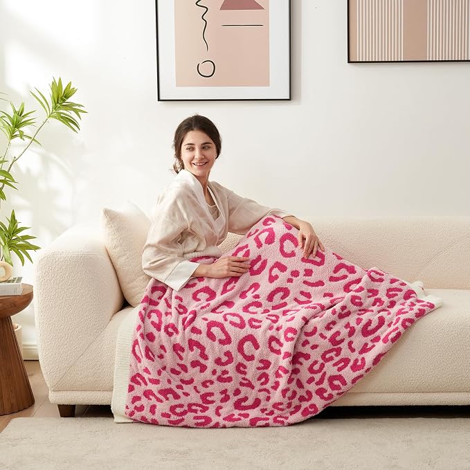 Snuggle Sac Hot Pink Leopard Throw Blanket for Couch - Ultra Soft Warm Plush Blanket, Reversible Cheetah Blanket for Sofa & Bed, Pink Leopard, 50x60 inches