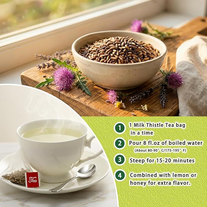 Samcci - Milk Thistle Tea Bags, 50 Teabags, 3g/bag - 100% Natural Milk Thistle Seeds Support Liver Herbal Tea, Caffeine Free - No Additives - No Sugar - Non-GMO - No Gluten