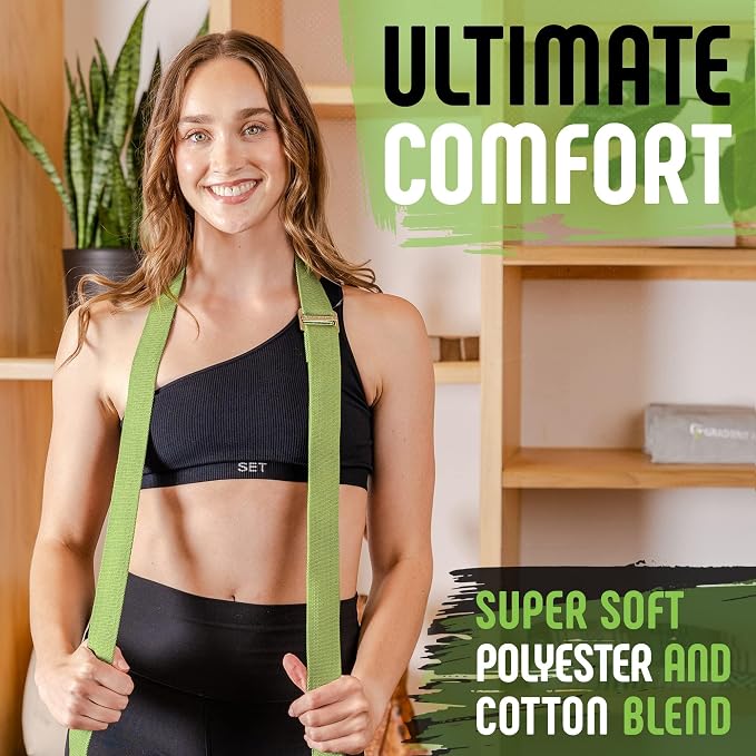 Gradient Fitness Yoga Strap, Friction-Less Easy-Feed Buckle, Super Soft Cotton/Polyester Blend Webbing, Free eGuide. (8 Feet)
