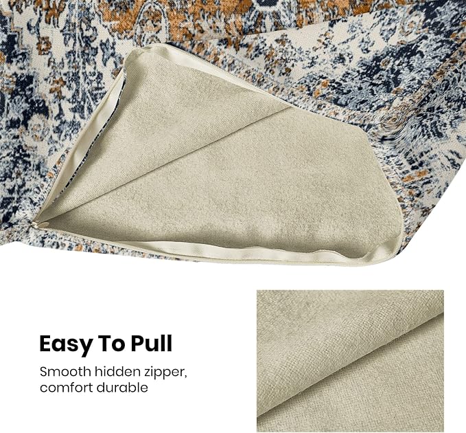 AEIOAE Boho Pillow Covers 16x16 Inch Set of 2,Carpet Pattern Throw Pillows Case,Rust Blue Ethnic Design Outdoor Decorative Square Linen Farmhouse Decor Cushion Covers for Home Sofa Bed Couch