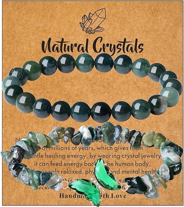 DUQGUHO 2Pcs Butterfly Bracelets for Women Healing Crystals Bracelets for Women Natural Gemstone Bead Bracelet Cute Butterfly Charm Bracelet Stretch 8mm Crystal Jewelry Gifts for Women