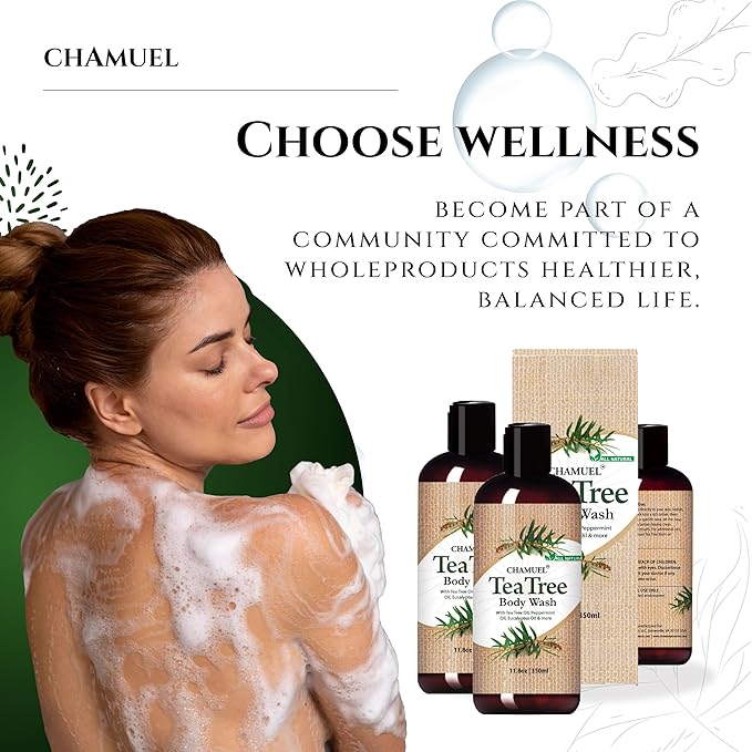 Chamuel Tea Tree Body Wash - Made With Natural Ingredients To Fights Itchy Skin, Body Odor, Athlete's Foot, Jock Itch & Toenails Issues - Organic Scented - Men & Women (11.8oz) 2-Pack