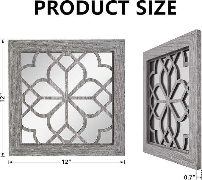 Boho Wall Mirror Decor, Set of 2 Rustic Farmhouse Accent Mirrors 12x12 Inch, Square Acrylic Shatterproof Vintage Style Mirror for Wall, Small Decorative Mirrors for Living Room, Bedroom, Brown