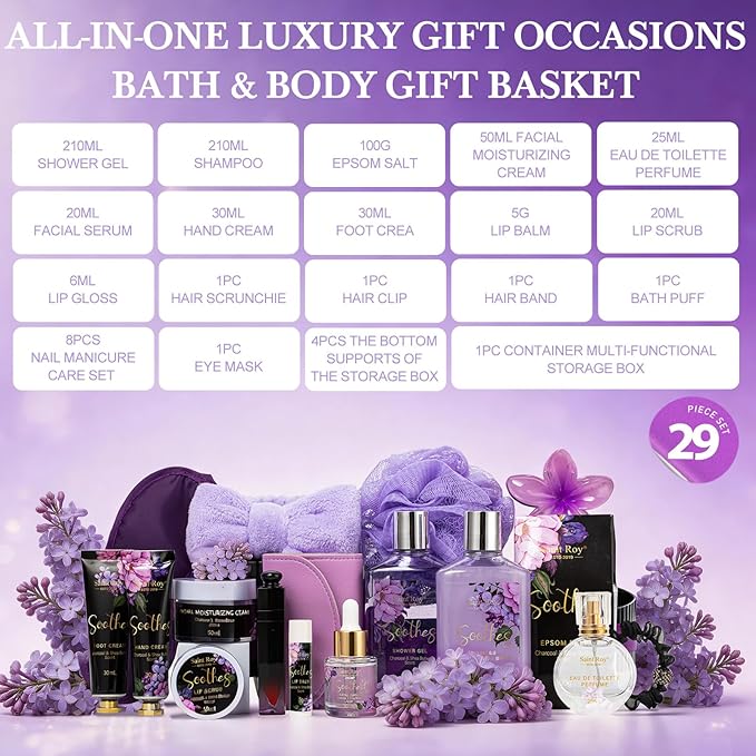 Mothers Day Gifts for Women, 26 Pcs Spa Kit, Spa Gift Set, CHARCOAL & SHEA BUTTER Bath & Body Gift Makeup Organizer, Spa Gift Basket, Face Skin Care Kit, Lip Self-Care, Serum, Birthday, Christmas