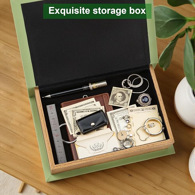 Decorative Books Storage Box Leather & Wood Decor Aesthetic Home Decor for Coffee Tables Bedside Tables Bookshelves Secret Storage for Jewelry,Keys Data cables,photos,souvenirs,set of 2