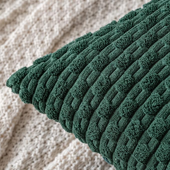 MIULEE Decorative Throw Pillow Covers 18x18 Dark Green Textured Corduroy | Pack of 2 Striped Pillow Covers Modern Farmhouse Home Decor for Couch Bed Sofa Living Room