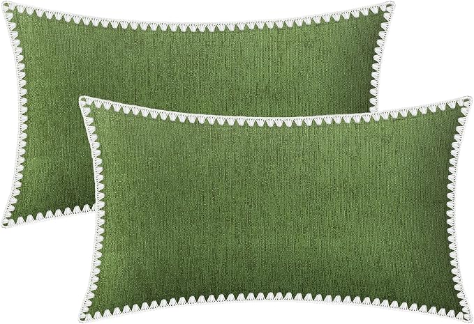 BRAWARM Chenille Throw Pillow Covers 12x20 Inches, Forest Green, 2 Pack | Decorative Lumbar Pillow Covers with Shell Edge, Soft Cushion Cases for Sofa Bed Living Room Home Farmhouse (No Insert)