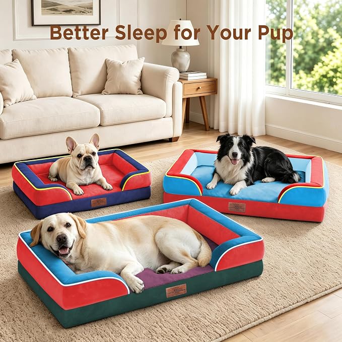 Comfort Expression Orthopedic Dog Bed for Extra Large Dogs with Bolster | Waterproof Dog Couch Bed with Washable Cover & Non-Slip Bottom, Supportive Egg Crate Foam XL Pet Bed, 45x35 Inch