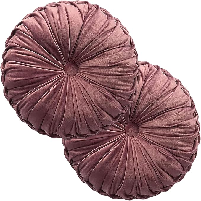 Teieas 2 Pcs Round Throw Pillows Decorative Velvet Pleated Bed Pillows | Boho floor pillows,back support for couch,chair,dorm,car,sofa,home decor 14.96 in blush