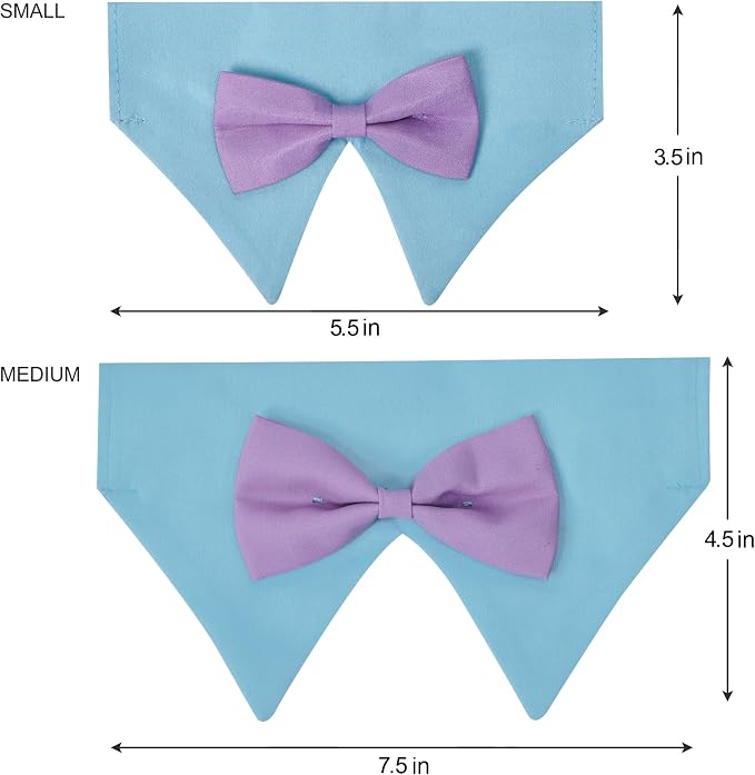 Blueberry Pet Sophisticated Pastel Blue Checker Adjustable Dog Bandana Collar with Bow Tie, Medium, Neck 14.5"-20"