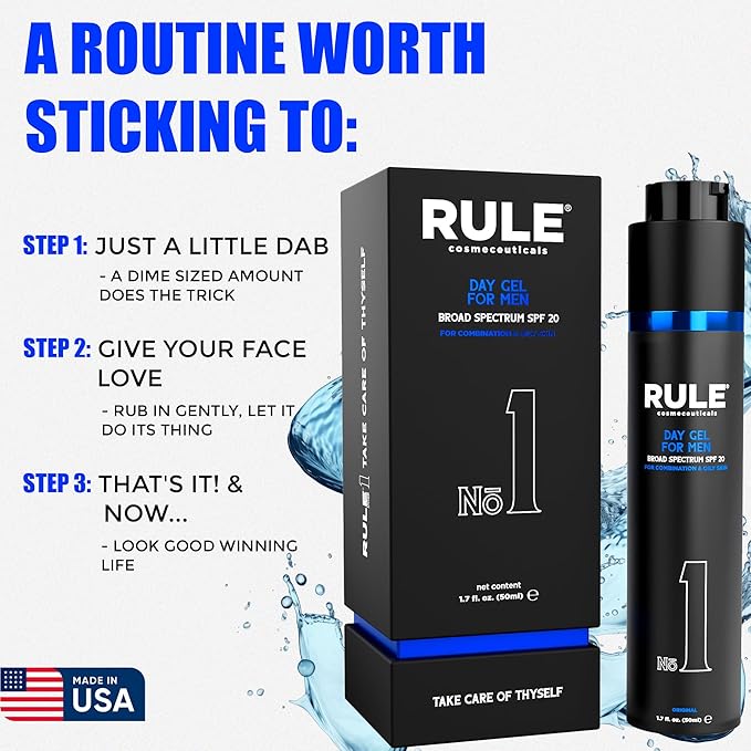 No.1 Day Gel for Men, 10-in-1 Anti-Aging Face Moisturizer to Reduce Wrinkles, SPF 20, Collagen, Vitamins B, C & E - Combination & Oily Skin - Original, 50 mL