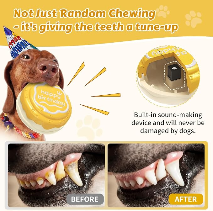 Dog Birthday Cake Toy Indestructible Squeaky Toys for Aggressive Chewers Outdoor Swimming Interactive Tough Chew Toys for Medium and Large Dogs
