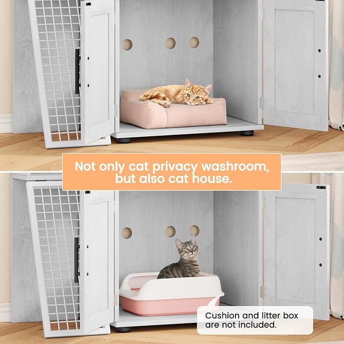 IDEALHOUSE Cat Litter Box Enclosure with Double Layer, White | Double Layer Cat Litter Box Furniture with Ladder, Creates a Private Cat Space While Keeping Living Rooms Clean and Organized