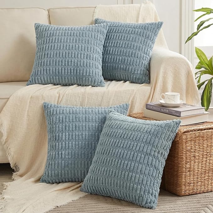 Fancy Homi 4 Packs Decorative Throw Pillow Covers for Living Room Couch Bed, Modern Farmhouse Boho Home Décor Accent Cushion Case, 18" x 18", Light Blue