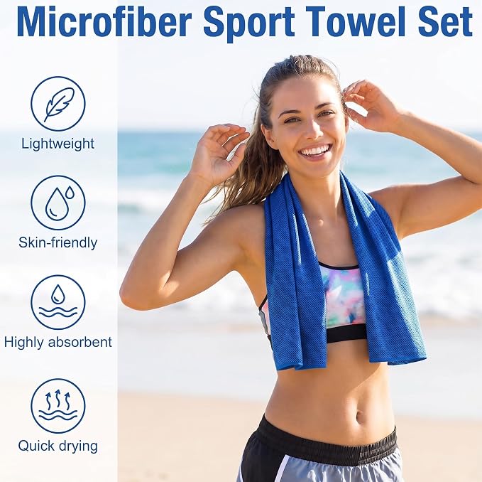 4 Packs Cooling Towels (40"x12") Microfiber Ice Towel for Neck & Face - Yoga, Golf, Sports, Running, Gym, Workout, Camping, Fitness & Outdoor Activities