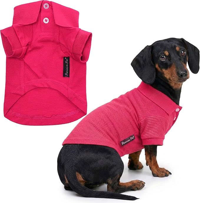Parisian Pet Dog Polo Shirt – Classic Pink Cotton Pet Apparel with Collar & Buttons - Soft Breathable Puppy T-Shirt - Cute Dog Clothes - Ideal Summer Clothes for Large Dogs - Shirts for Dogs Girl