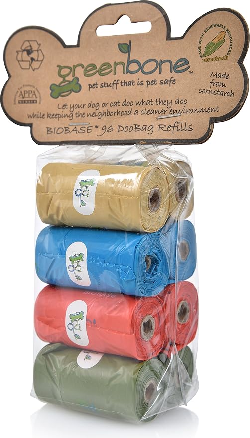 Greenbone Earth Friendly Cat or Dog Poop Bags, Plant Based Leak Proof Dispenser Refill Rolls (8 Rolls)