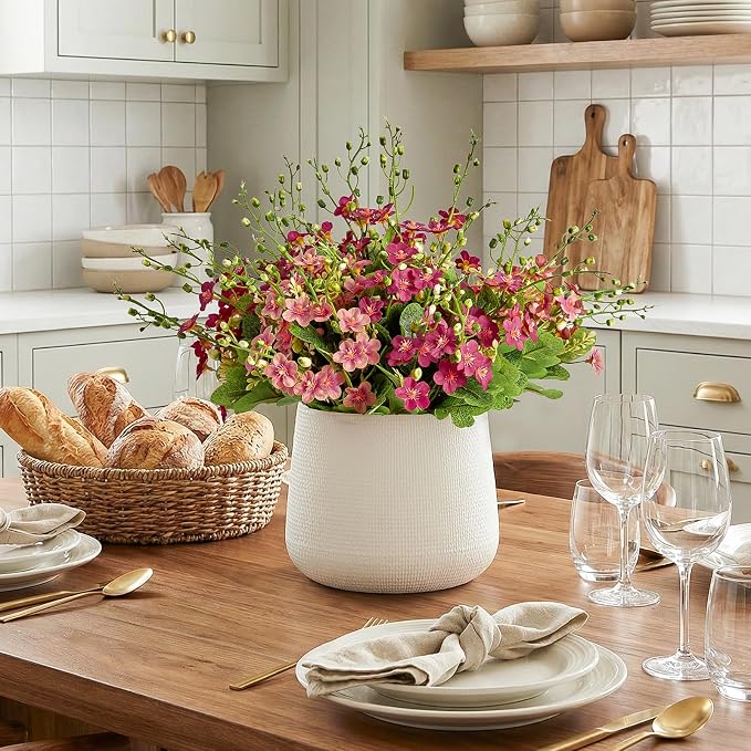 RM ROOMERS Artificial Flowers Plants for Outdoors, Fake Flowers Pink | Forget-me-not UV Resistant Faux Flower for Garden Porch Windowbox Front Door Yard, No Fade Home Table Vase Decor (4 Bundles)