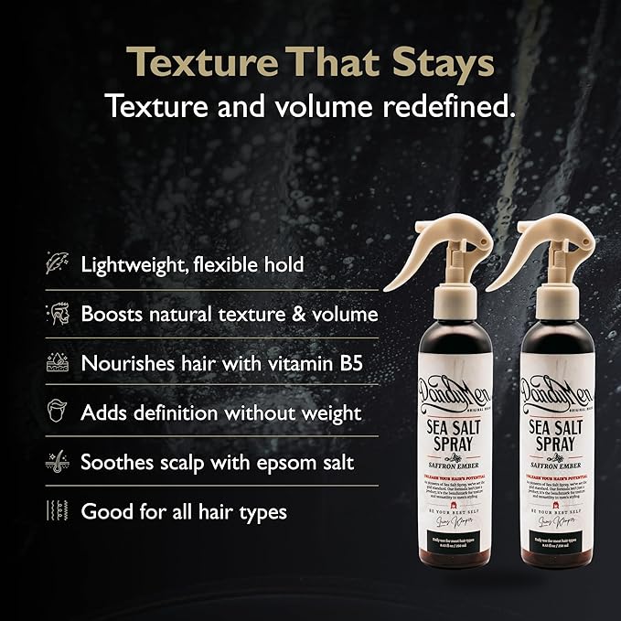 DandyMen Sea Salt Spray – Lightweight Texture, Volume, and Flexible Hold with Epsom Salt & Pro-Vitamin B5 (2-pack, Saffron Ember)