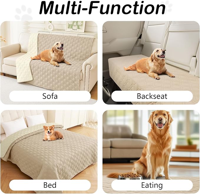 Waterproof Dog Bed Blanket - Soft Pet Blanket & Sofa Cover for Dogs | Reversible Washable Furniture Protector, Couch Covers for Pets (30x70 Inch, Taupe/Beige)