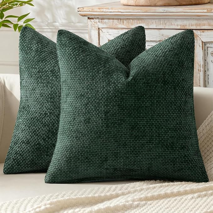MIULEE Decorative Couch Throw Pillow Covers 18x18 in Christmas Green 2 Pack | Modern Boho Accent, Soft Chenille Pillow Covers, Farmhouse Cushion Cases for Home Decor Bed Sofa Living Room
