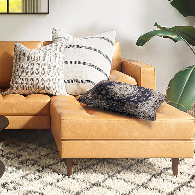 Snycler Boho Throw Pillow Covers 12x20 inch Set of 2 Black Medallion Border Area Rug Double Sided Pattern Cotton Soft Pillow Case Cushion Cover Pillowcase for Couch Sofa Bed Decorative