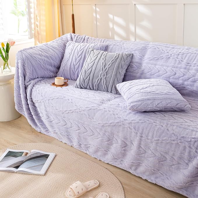 YUSOKI Sherpa Fleece Large Throw Blanket, Lavender Fog, 50"x65" | 3D Stylish Design,320GSM, Non-Shedding, Lightweight for All Season Use, stays fluffy after repeated washes, Perfect Gifts