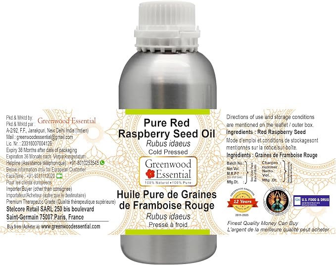 Greenwood Essential Pure Red Raspberry Seed Oil (Rubus idaeus) Cold Pressed 1250ml (42 oz)