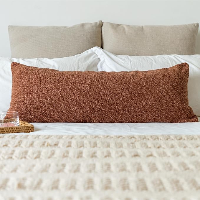 JoraLion 14x36 inch Boucle Lumbar Pillow Cover, Rust Woven Texture Neutral Long Pillow Cover Breathable Cushion Case for Couch Sofa Bed Living Room Home Decor (Cover Only)
