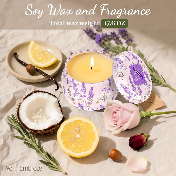 WarmEmbrace Scented Candles for Women, 8 Pack Soy Candle Set, 4.4OZ Candles for Home Scented, Candle Gift Set for Women, Lavender/Coconut and Christmas Holiday Candles, Total 240H Burning Time