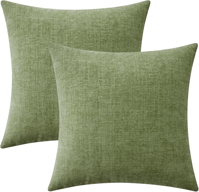 MIULEE Soft Chenille Euro Throw Pillow Covers Sage Green 22x22 Pack of 2 | Modern Home Decor, Classic Decorative Pillows, Solid Dyed Cases, Boho Couch Cushion Covers for Sofa Bed Living Room