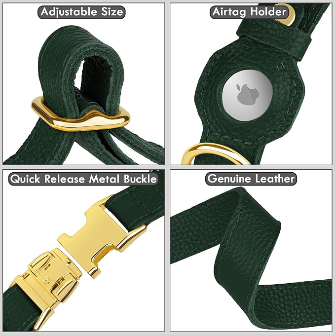 Leather Airtag Dog Collar - Soft Tracking Dog Collar with Apple AirTag Holder and Metal Buckle - Safety GPS Pet Collars for Small Medium Large Dogs Puppy Pink Red (Green, XL, 20"-25" Neck Fit)