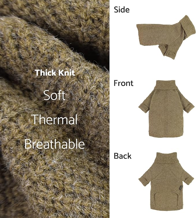 Fitwarm Thermal Knitted Dog Sweater Doggy Winter Coat Pet Clothes Doggie Turtleneck Jacket Puppy Outfits Cat Sweatsuit Sage Green XS