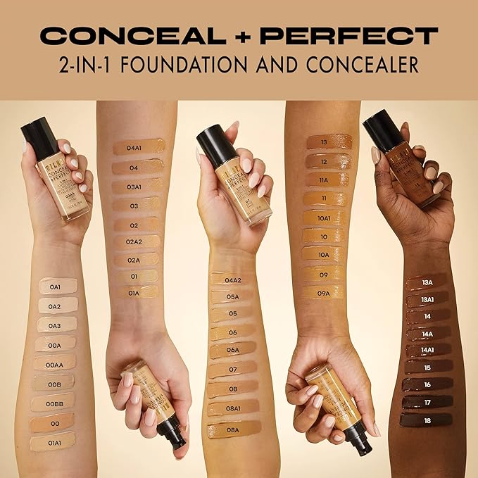 Milani Conceal + Perfect 2-in-1 Foundation + Concealer for a Flawless Complexion, Under Eye Corrector, Cover Redness and Imperfections, Waterproof and Sweatproof - Warm Porcelain