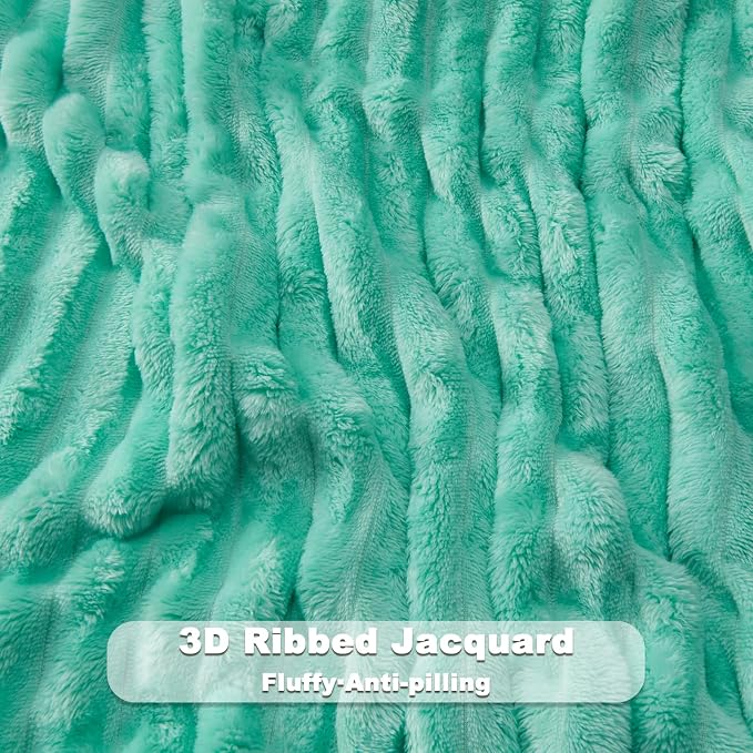 NEWCOSPLAY Fleece Ribbed Cozy Queen Blanket for Couch, Aqua, 90"x90" | Premium Silky Flannel Blanket, Soft Lightweight Fluffy Throw Blanket for Bed Sofa Decor, Gift for All Season Use