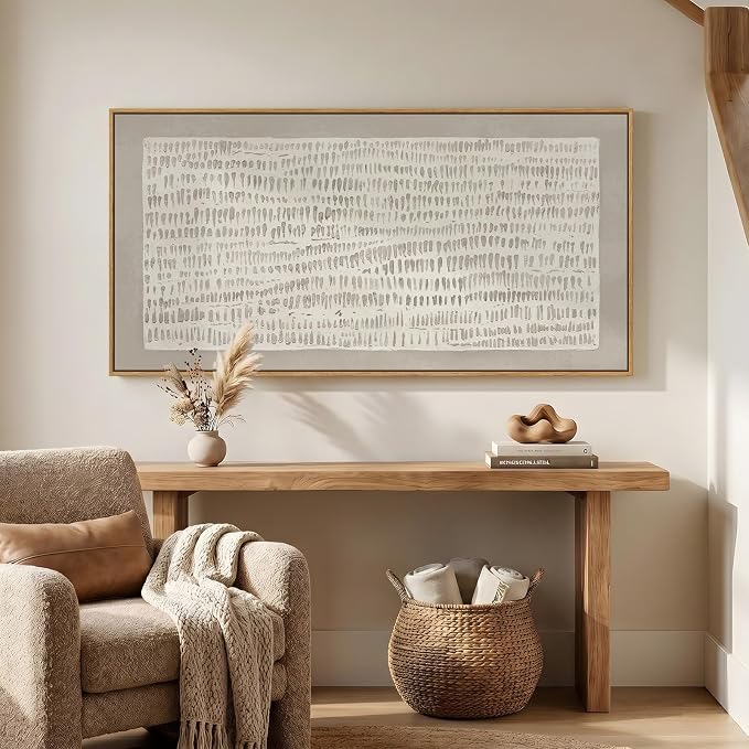 Large Framed Neutral Abstract Wall Art for Living Room, Horizontal Beige Minimalist Canvas Prints Paintings Artwork for Walls, Organic Modern Wabi Sabi Pictures Wall Decor for Bedroom Dining 60x30 In