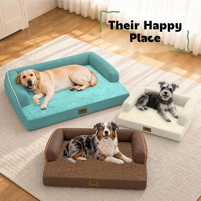 Orthopedic Waterproof Jumbo Dog Bed with Bolster for Extra Large Dogs | Pillow Support for Neck Relief, Egg Crate Foam, Waterproof Liner, Anti-Slip Bottom, Removable Bolster Cover, 53 x 42 Inch