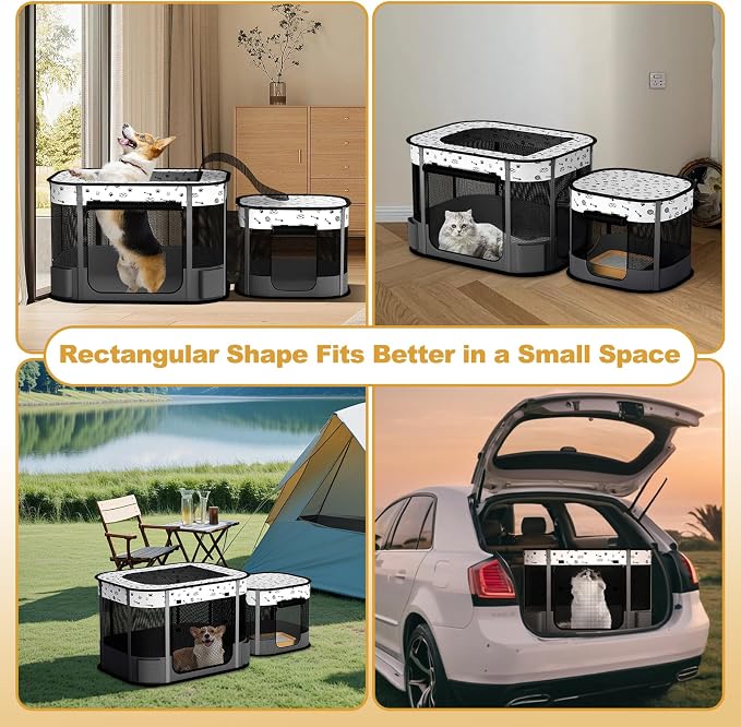 Portable Cat Playpen, 8-Rod Reinforced Kitten Dog Puppy Playpens, Foldable Play Pen for Indoor Cats Enclosed Pet Kitty Doggy Outdoor, Collapsible Tent Kennel Cage Corral