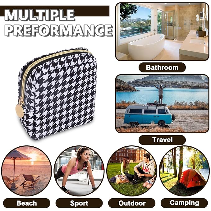 UIXIZQ Mini Makeup Pouch for Purse， Small Cosmetic Bag Pouch Nylon Travel Toiletry Organizers for Women Girls, Cute Storage Zipper Pouch Coin Purse for School Work Camping(Mini-Houndstooth)